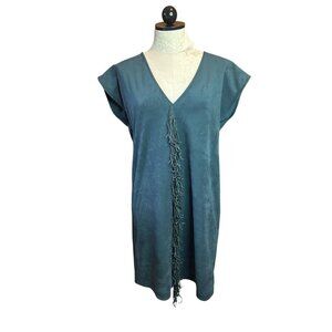 Marie Oliver‎ Dress Womens Sz S Dark Turquoise Zip Faux Suede Front Fringe